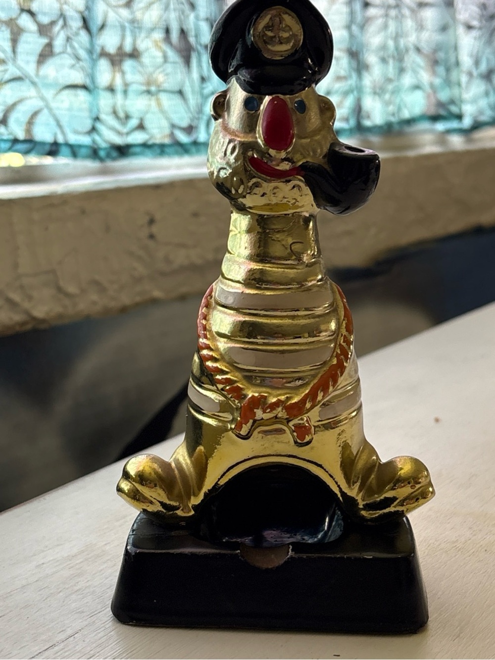 Vintage Rossini Japan Ashtray Mid-Century Sailor Captain Golden Tone